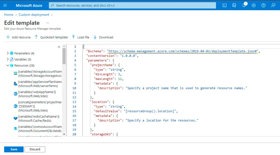 Deploy template Azure portal